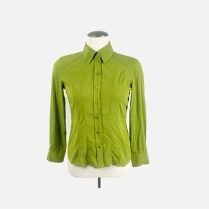 🌿 Laura Petites Green Fitted Button-Up Blouse XS – Stretch Dress Shirt 🌿